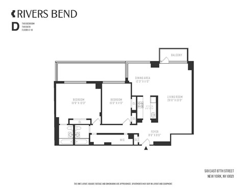 A black and white floor plan of a Rivers Bend apartment.